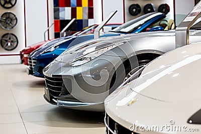 A line of modern Ferrari sports cars Editorial Stock Photo