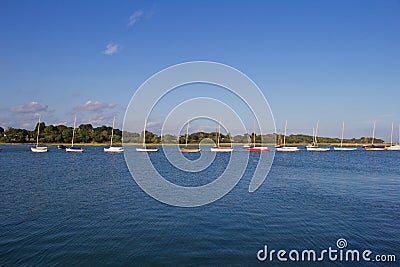 Line of Moored Sailboats Stock Photo