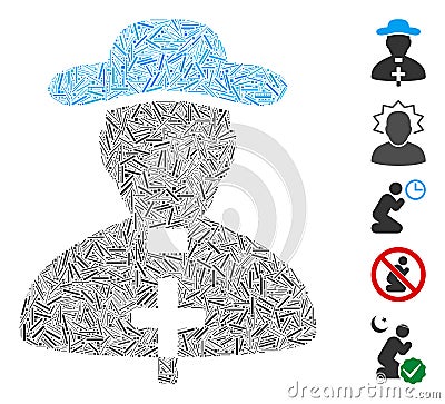 Line Collage Priest Icon Stock Photo