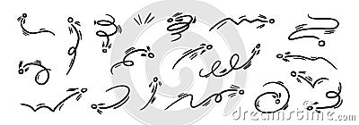 Line Movement Element Pen Vector Set. Chalk Scribble Pointer Shapes Collection. Crayon Colorful Hand Drawn Brush Texture Vector Illustration