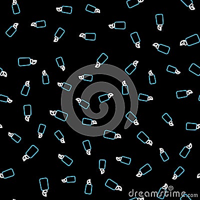 Line Mustard bottle icon isolated seamless pattern on black background. Vector Vector Illustration