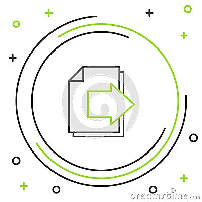 Line Next page arrow icon isolated on white background. Document file with arrow. Send document. Colorful outline Vector Illustration