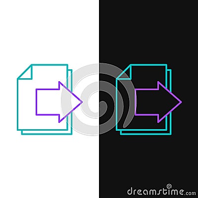 Line Next page arrow icon isolated on white and black background. Document file with arrow. Send document. Colorful Vector Illustration