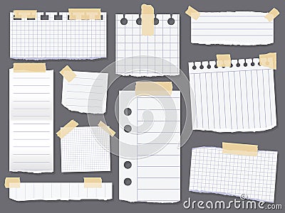 Line note papers. Scotch taped lined paper pieces Vector Illustration