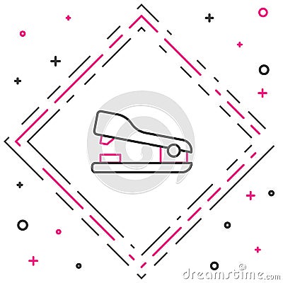 Line Office stapler icon isolated on white background. Stapler, staple, paper, cardboard, office equipment. Colorful Vector Illustration