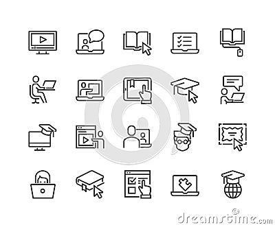 Line Online Education Icons Vector Illustration