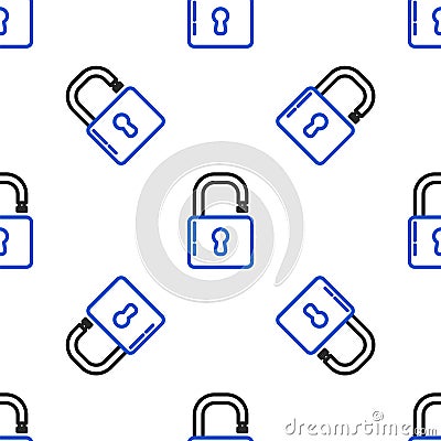 Line Open padlock icon isolated seamless pattern on white background. Opened lock sign. Cyber security concept. Digital Vector Illustration