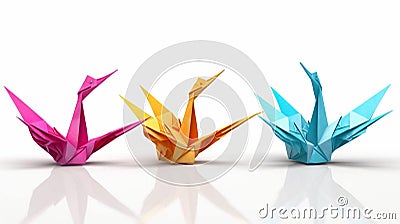 A line of origami birds on a minimalistic white background Stock Photo