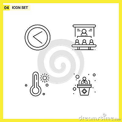 Line Pack of 4 Universal Symbols of arrow, hot, user, office, weather Vector Illustration