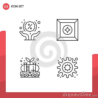 Line Pack of 4 Universal Symbols of discount, oil, shopping, product, tank Vector Illustration