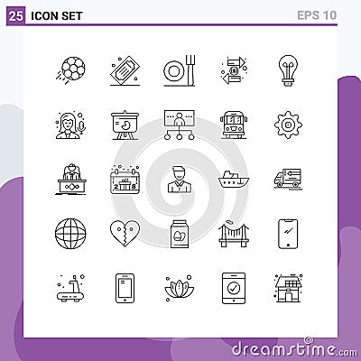 Line Pack of 25 Universal Symbols of interchange, exchange, theater tickets, duty, restaurant Vector Illustration