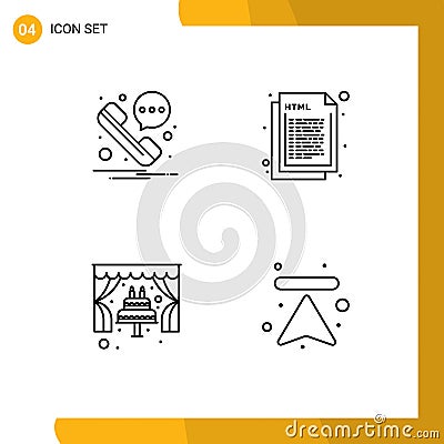 Line Pack of 4 Universal Symbols of message, arch, coding, web, wedding Vector Illustration