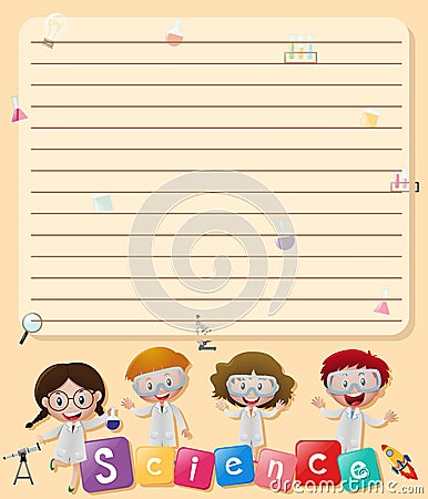 Line paper template with kids in science lab costume Vector Illustration