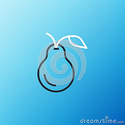Line Pear icon isolated on blue background. Fruit with leaf symbol. Colorful outline concept. Vector Stock Photo