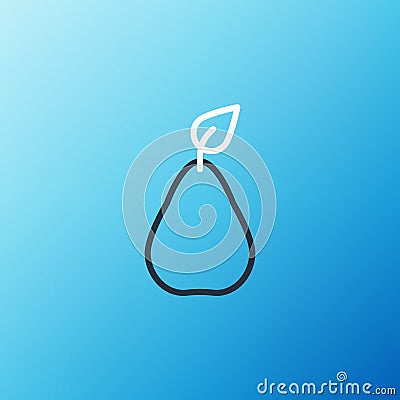 Line Pear icon isolated on blue background. Fruit with leaf symbol. Colorful outline concept. Vector Stock Photo