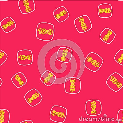 Line Photo frame 16-9 icon isolated seamless pattern on red background. 16-9 photo size. Camera sensor size. Vector Vector Illustration