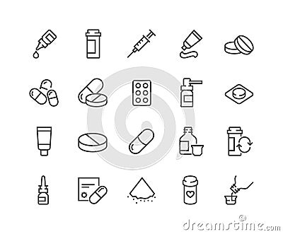 Line Pills Icons Vector Illustration