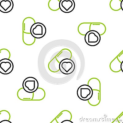 Line Pills for potency, aphrodisiac icon isolated seamless pattern on white background. Sex pills for men and women Vector Illustration