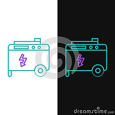 Line Portable power electric generator icon isolated on white and black background. Industrial and home immovable power Vector Illustration