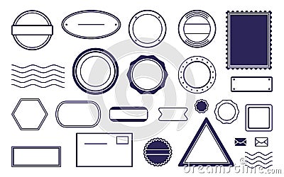 Line postage rubber shipping stamps wave icon set Vector Illustration