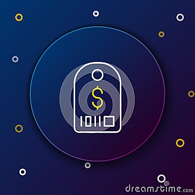 Line Price tag with dollar icon isolated on blue background. Badge for price. Sale with dollar symbol. Promo tag Stock Photo
