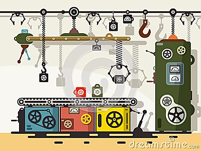 Line of Production. Flat Design Vector. Stock Photo