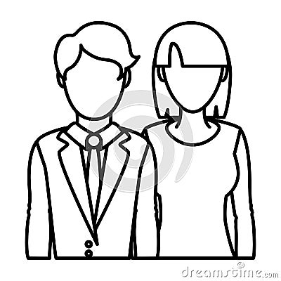 Line professional woman and man partner with clothes Vector Illustration