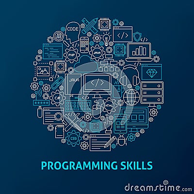 Line Programming Skills Icons Circle Vector Illustration