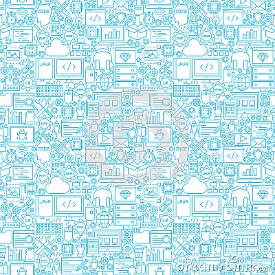 Line Programming White Seamless Pattern Vector Illustration