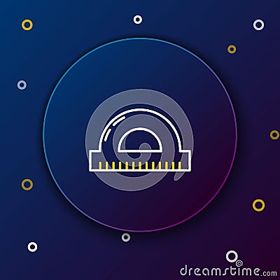 Line Protractor grid for measuring degrees icon isolated on blue background. Tilt angle meter. Measuring tool. Geometric Vector Illustration