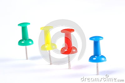 Line of push pins isolated on white background with copy space for your text Stock Photo