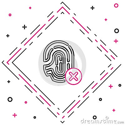 Line Rejection fingerprint icon isolated on white background. Access denied for user concept. Error, fraud Vector Illustration