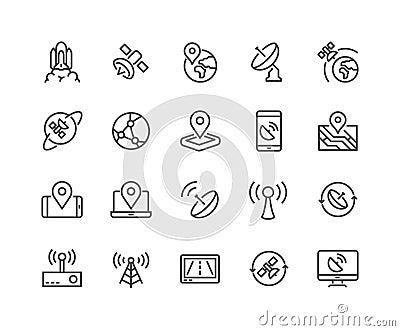 Line Satellite Icons Vector Illustration