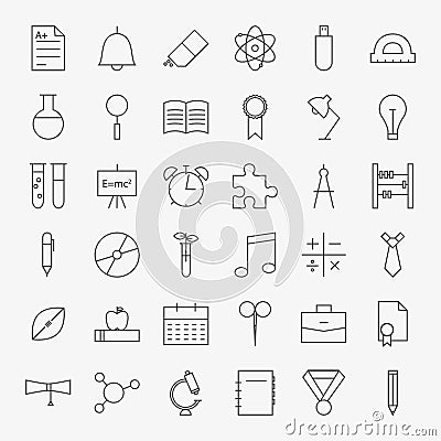 Line School and Education Icons Big Set Vector Illustration