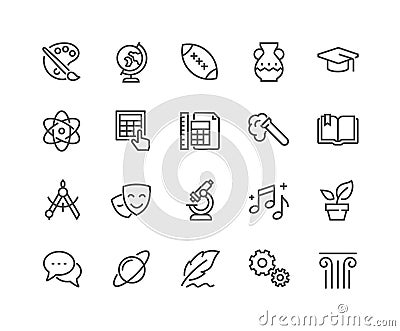 Line School Subjects Icons Vector Illustration