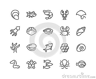 Line Sea Food Icons Vector Illustration