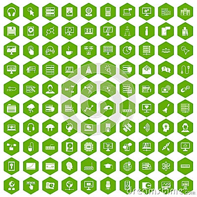 100 on-line seminar icons hexagon green Vector Illustration