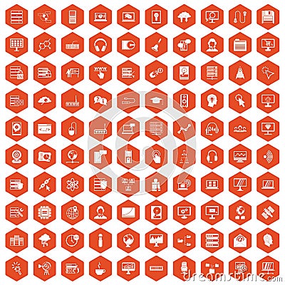 100 on-line seminar icons hexagon orange Vector Illustration