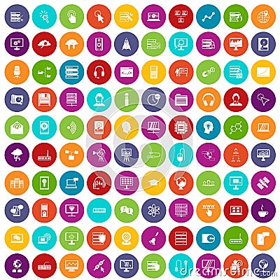 100 on-line seminar icons set color Vector Illustration