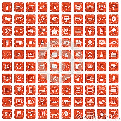 100 on-line seminar icons set grunge orange Vector Illustration