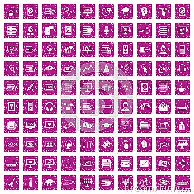 100 on-line seminar icons set grunge pink Vector Illustration