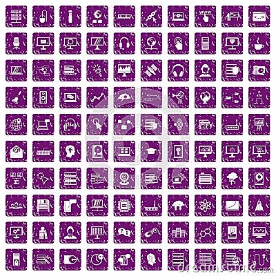 100 on-line seminar icons set grunge purple Vector Illustration