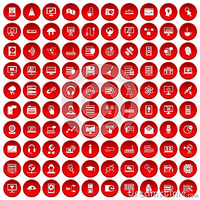 100 on-line seminar icons set red Vector Illustration