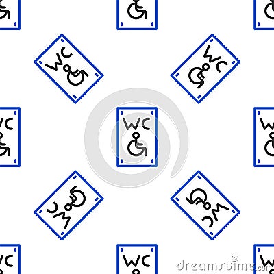 Line Separated toilet for disabled persons icon isolated seamless pattern on white background. Handicapped accessible Vector Illustration