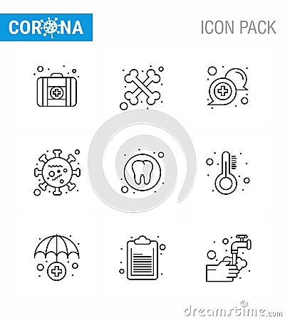 9 Line Set of corona virus epidemic icons. such as health, microorganism, medical, life, coronavirus Vector Illustration