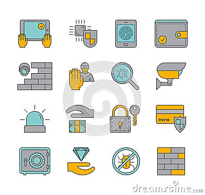 Line set of icons security. Vector linear symbols Stock Photo