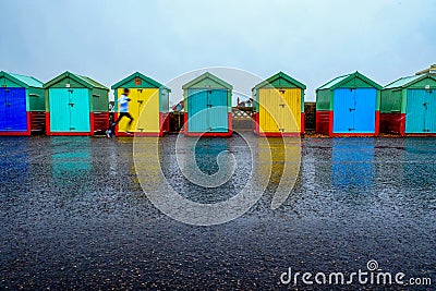 A line of seven beach huts on Brighton promenade 5 beach huts ar Stock Photo