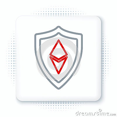 Line Shield Ethereum ETH icon isolated on white background. Cryptocurrency mining, blockchain technology, security Vector Illustration