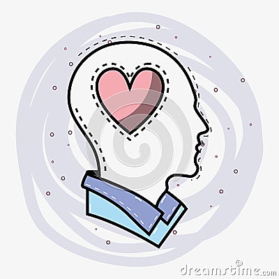 Line silhouette head thinking in love Vector Illustration