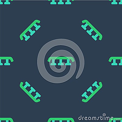 Line Skateboard stairs with rail icon isolated seamless pattern on blue background. Vector Stock Photo